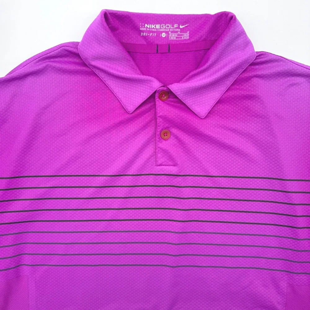 Nike Golf Polo Shirt Men Medium Purple 360191-511 Striped Dri-FIT Short Sleeve